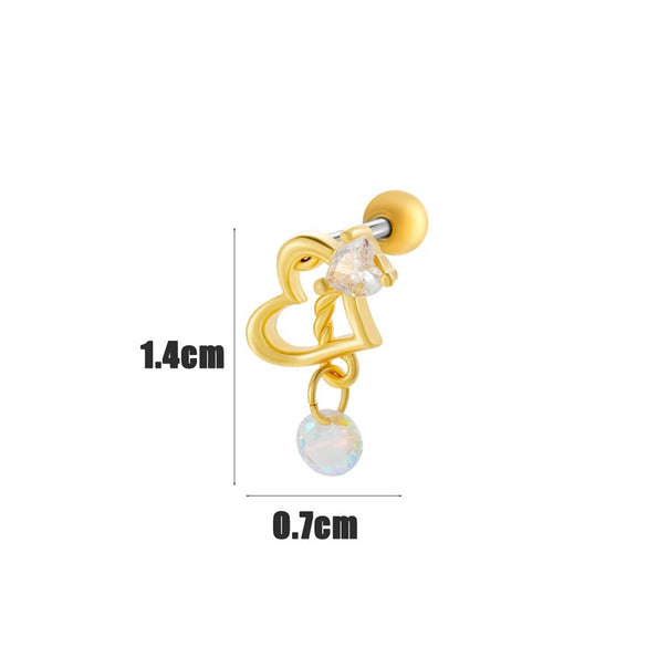 Wholesale Cartilage Puncture Ear Bone Nail Stainless Steel And Copper Inlaid With Zircon Heart Pattern Electroplated Sweet Girly Princess Style
