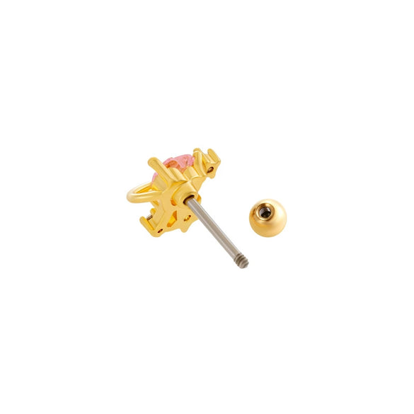 Wholesale Cartilage Puncture Ear Bone Nail Stainless Steel And Copper Inlaid With Zircon Heart Pattern Electroplated Sweet Girly Princess Style