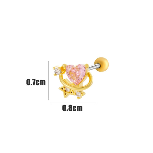 Wholesale Cartilage Puncture Ear Bone Nail Stainless Steel And Copper Inlaid With Zircon Heart Pattern Electroplated Sweet Girly Princess Style