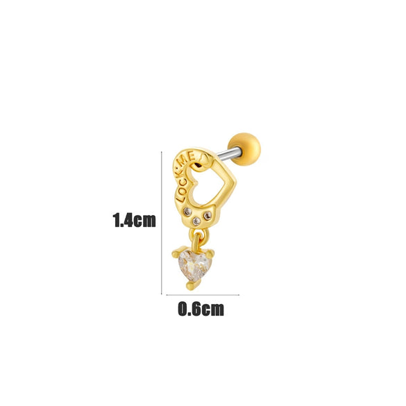 Wholesale Cartilage Puncture Ear Bone Nail Stainless Steel And Copper Inlaid With Zircon Heart Pattern Electroplated Sweet Girly Princess Style