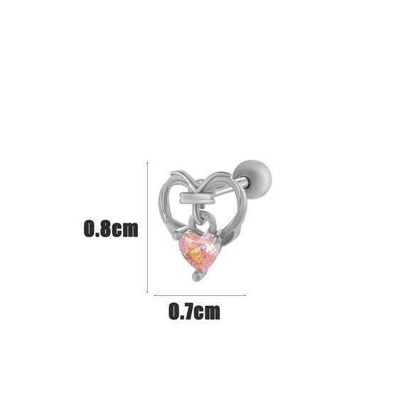 Wholesale Cartilage Puncture Ear Bone Nail Stainless Steel And Copper Inlaid With Zircon Heart Pattern Electroplated Sweet Girly Princess Style