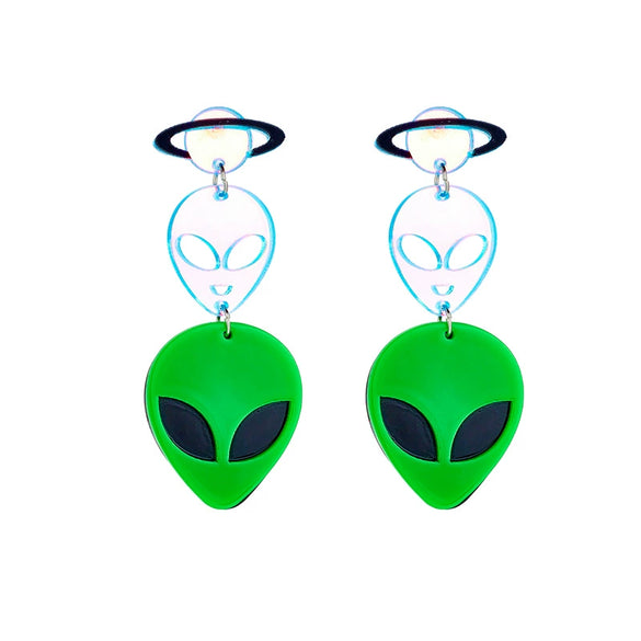 Wholesale Cartoon Alien Acrylic Earrings With Laser And Printing Process And Colorful Planet Design