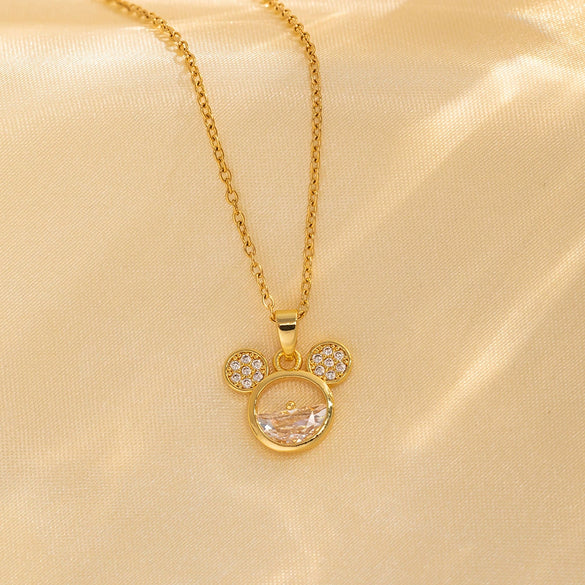 Wholesale Cartoon Cute Mickey Mouse Titanium Steel Zircon Pendant Necklace With Electroplating For Women