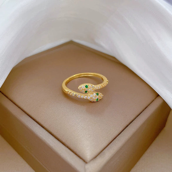 Wholesale Cartoon Snake Ring With The Crown Pattern Brass Electroplated Jewelry For Women