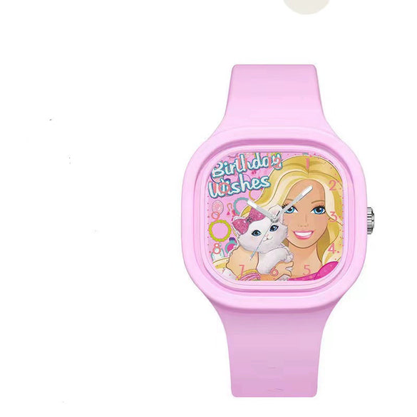 Wholesale Cartoon Square Silicone Plastic Stainless Steel Girl Doll Watch