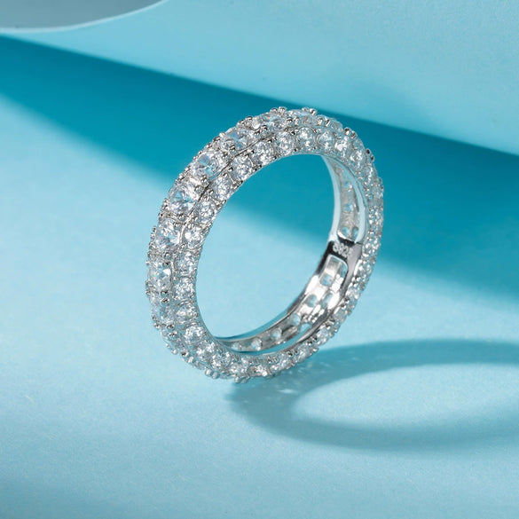 Wholesale Cartoon Style S925 Sterling Silver Square Multidiamond Ring With Electroplating For Couples And Women
