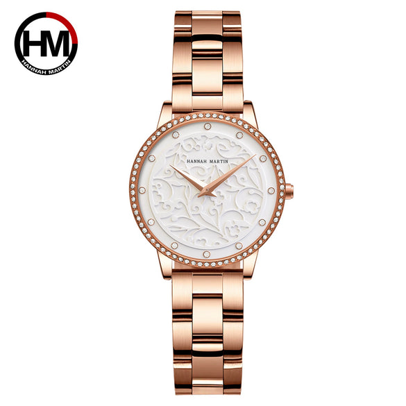 Wholesale Carved Retro Women's Quartz Diamond Watch With Alloy Case Stainless Steel Strap And Buckle Mineral Reinforced Glass Mirror Round Dial
