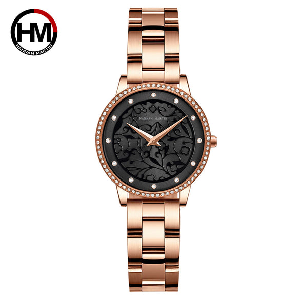 Wholesale Carved Retro Women's Quartz Diamond Watch With Alloy Case Stainless Steel Strap And Buckle Mineral Reinforced Glass Mirror Round Dial