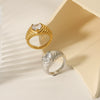 Wholesale Cast Stainless Steel Inlaid White Love Zircon Heart Shaped Geometric Ring For Women 18K Gold Plated Electroplated