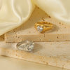 Wholesale Cast Stainless Steel Inlaid White Love Zircon Heart Shaped Geometric Ring For Women 18K Gold Plated Electroplated