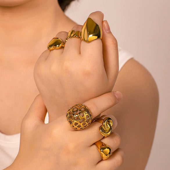 Wholesale Casting Ring Simple Design Sense Stainless Steel 18K Furnace Vacuum Plated Geometric Style