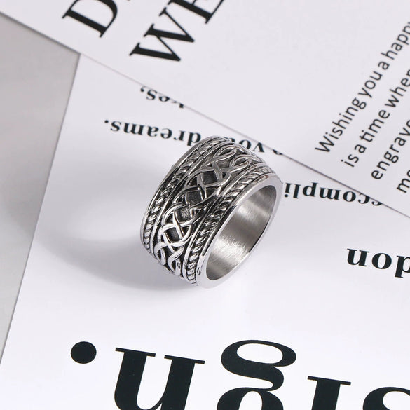 Wholesale Casting Titanium Steel Ring Retro Punk Finger Wrench Ring With Geometric Pattern And Polishing Treatment