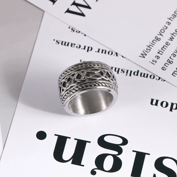 Wholesale Casting Titanium Steel Ring Retro Punk Finger Wrench Ring With Geometric Pattern And Polishing Treatment