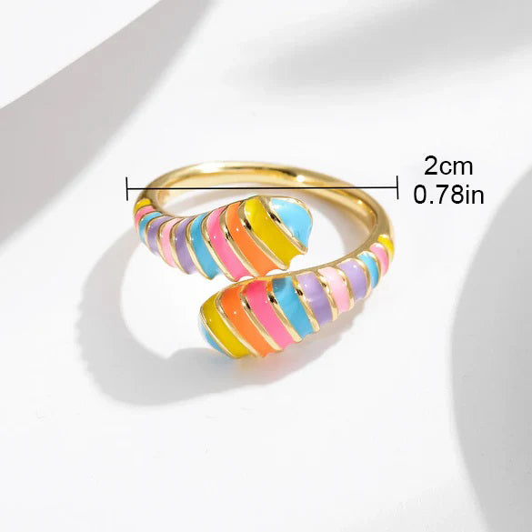 Wholesale Casual Color Block Copper Enamel Plating 18K Gold Plated Open Rings
