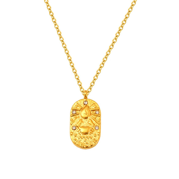 Wholesale Casual Constellation Necklace For Women Titanium Steel Gold Plated Casting Oval Hammer Cross Chain