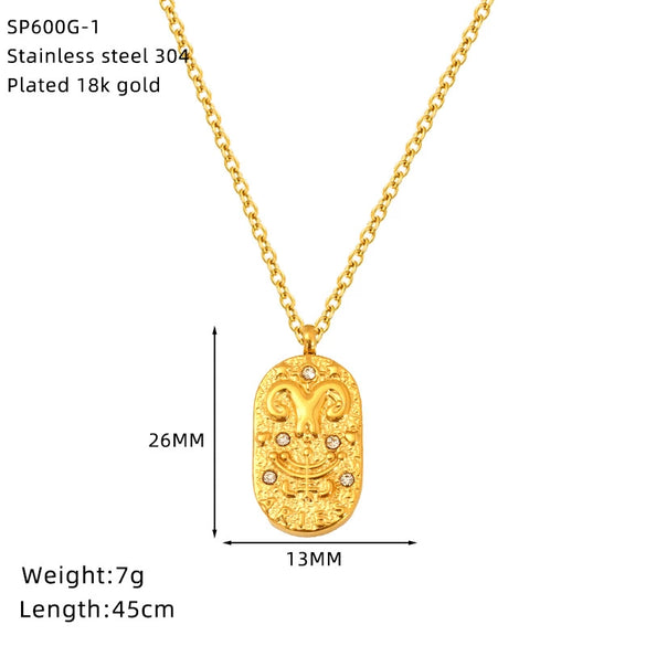 Wholesale Casual Constellation Necklace For Women Titanium Steel Gold Plated Casting Oval Hammer Cross Chain