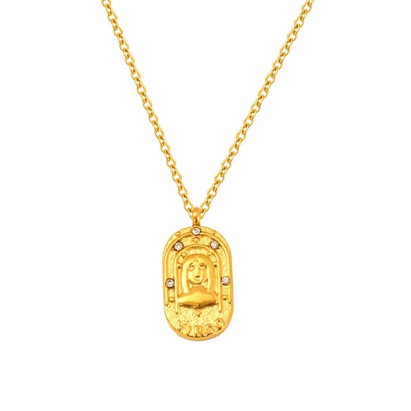 Wholesale Casual Constellation Necklace For Women Titanium Steel Gold Plated Casting Oval Hammer Cross Chain