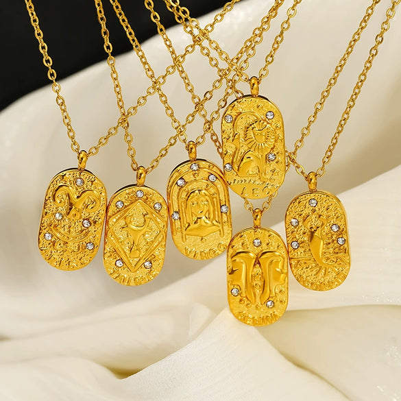Wholesale Casual Constellation Necklace For Women Titanium Steel Gold Plated Casting Oval Hammer Cross Chain