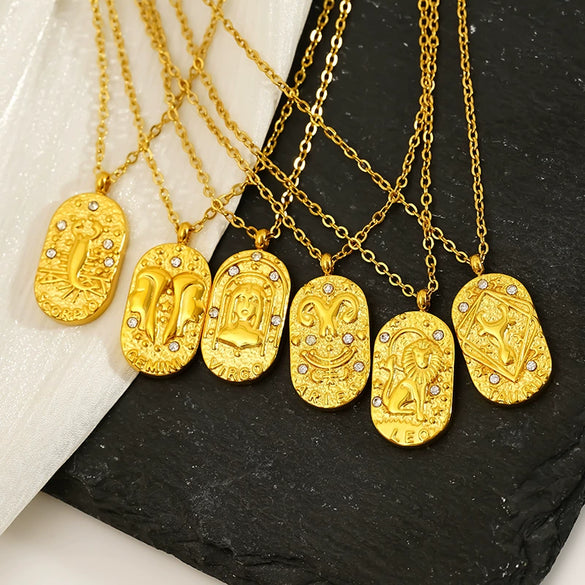 Wholesale Casual Constellation Necklace For Women Titanium Steel Gold Plated Casting Oval Hammer Cross Chain