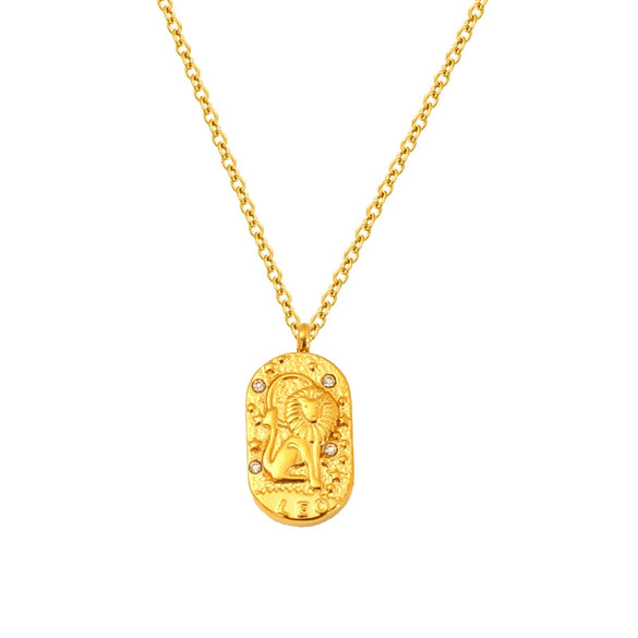 Wholesale Casual Constellation Necklace For Women Titanium Steel Gold Plated Casting Oval Hammer Cross Chain