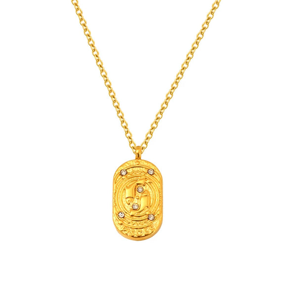 Wholesale Casual Constellation Necklace For Women Titanium Steel Gold Plated Casting Oval Hammer Cross Chain