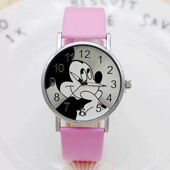 Wholesale Casual Digital Quartz Movement Round Electronic Watch For Middle School Students With Cartoon Style Alloy Case Imitation Leather Strap And Titanium Buckle