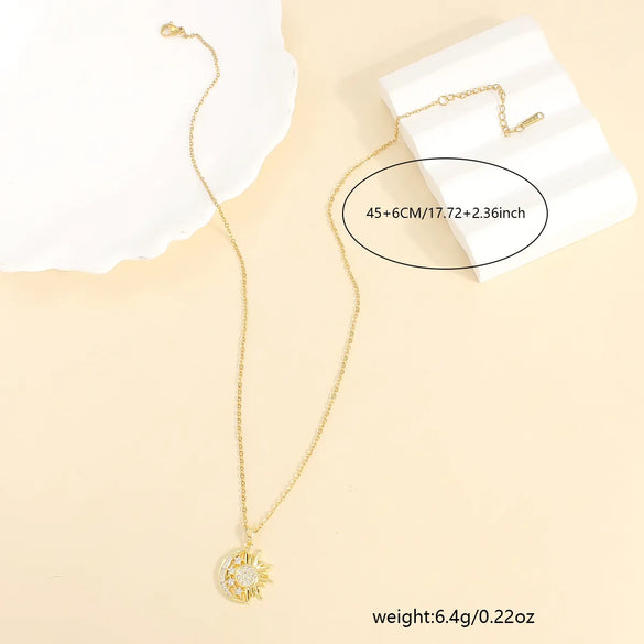 Wholesale Casual Elegant Sun Moon 304 Stainless Steel Copper Plating Inlay 18K Gold Plated Zircon Pendant Necklace