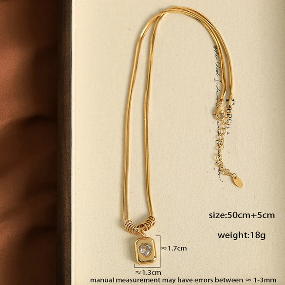 Wholesale Casual Elegant Vintage Style Geometric Heart Shape Titanium Steel Plating Inlay 18k Gold Plated Zircon Pendant Necklace