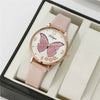 Wholesale Casual Female Round Stainless Steel Case Imitation Leather Strap Butterfly Printed Watch And Jewelry Set