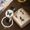 Wholesale Casual Female Round Stainless Steel Case Imitation Leather Strap Butterfly Printed Watch And Jewelry Set