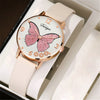 Wholesale Casual Female Round Stainless Steel Case Imitation Leather Strap Butterfly Printed Watch And Jewelry Set