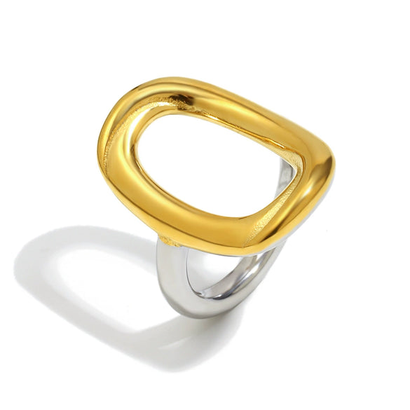 Wholesale Casual Geometric Asymmetrical Cut Out Oshaped 18K Gold Plated Stainless Steel Ring For Women