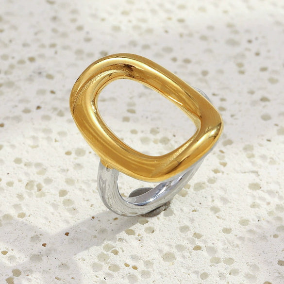Wholesale Casual Geometric Asymmetrical Cut Out Oshaped 18K Gold Plated Stainless Steel Ring For Women