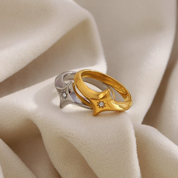 Wholesale Casual Geometric Design Electroplated Stainless Steel Fourpointed Star Ring For Women