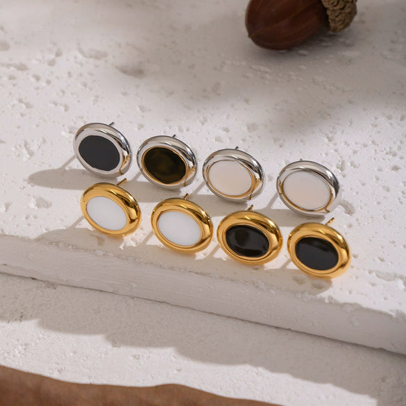 Wholesale Casual Geometric Oval Stainless Steel Earrings With Pvd Furnace Vacuum Real Gold Plating For Girls