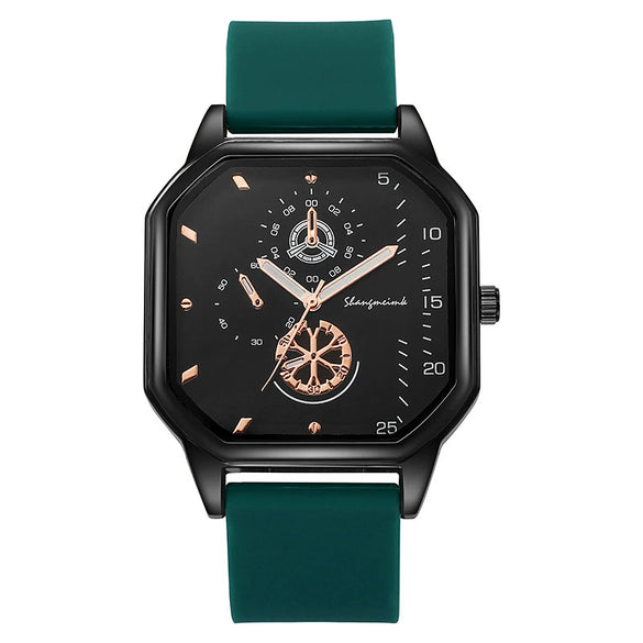 Wholesale Casual Men's Sports Quartz Watch With Double Layer Square Alloy Case And Pu Strap