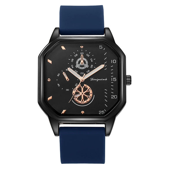 Wholesale Casual Men's Sports Quartz Watch With Double Layer Square Alloy Case And Pu Strap