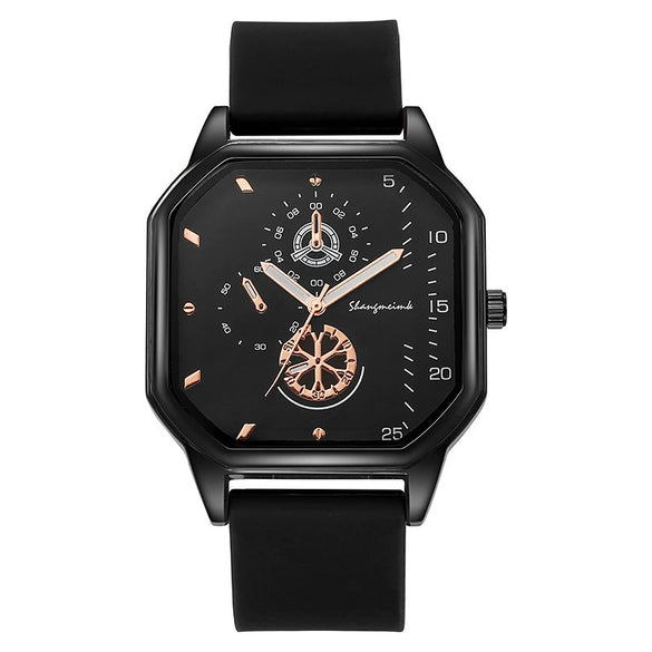 Wholesale Casual Men's Sports Quartz Watch With Double Layer Square Alloy Case And Pu Strap