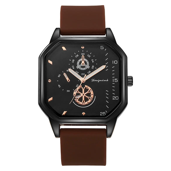 Wholesale Casual Men's Sports Quartz Watch With Double Layer Square Alloy Case And Pu Strap