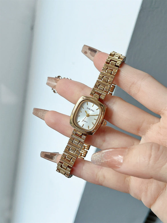 Wholesale Casual Metal Rectangular Quartz Watch For Female With Steel Band And Spiral Crown
