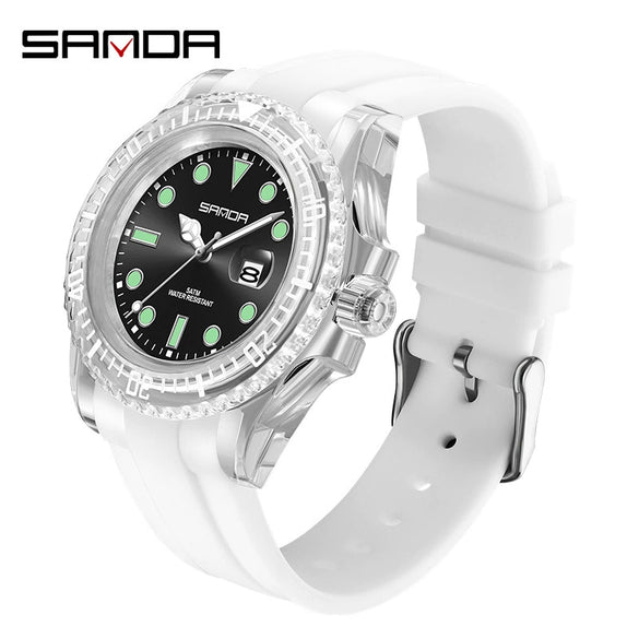 Wholesale Casual Quartz Watch With Transparent Shell Round Dial Acrylic Mirror Abs Case And Silicone Strap