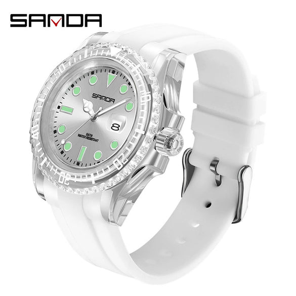 Wholesale Casual Quartz Watch With Transparent Shell Round Dial Acrylic Mirror Abs Case And Silicone Strap