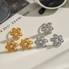 Wholesale Casual Simple Camellia Flower Stud Earrings And Ring Jewelry Set For Women Titanium Steel Hypoallergenic Nonfading Pvd Vacuum Real Gold Electroplating