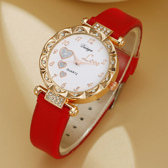 Wholesale Casual Sweet Round Dial Frosted Belt Watch With Pearl Butterfly Jewelry Set For Female Mirror Ordinary Glass Strap Imitation Leather Buckle Stainless Steel
