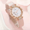 Wholesale Casual Sweet Round Dial Frosted Belt Watch With Pearl Butterfly Jewelry Set For Female Mirror Ordinary Glass Strap Imitation Leather Buckle Stainless Steel