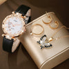 Wholesale Casual Sweet Round Dial Frosted Belt Watch With Pearl Butterfly Jewelry Set For Female Mirror Ordinary Glass Strap Imitation Leather Buckle Stainless Steel