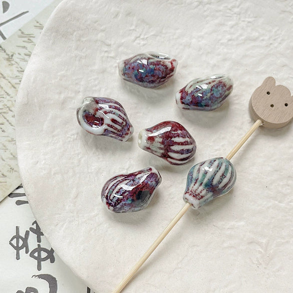 Wholesale Ceramic Conch Pattern Loose Beads For Handmade Jewelry Retro Style With High Temperature Flower Glaze And Paint Treatment