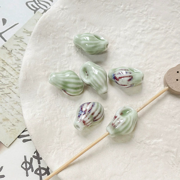 Wholesale Ceramic Conch Pattern Loose Beads For Handmade Jewelry Retro Style With High Temperature Flower Glaze And Paint Treatment