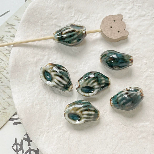 Wholesale Ceramic Conch Pattern Loose Beads For Handmade Jewelry Retro Style With High Temperature Flower Glaze And Paint Treatment
