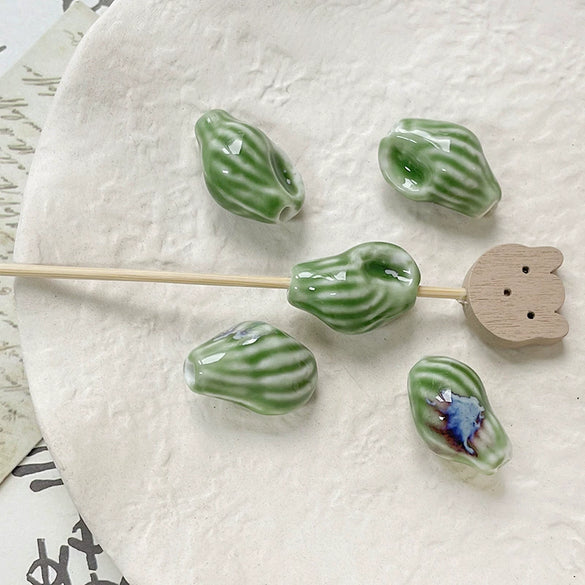 Wholesale Ceramic Conch Pattern Loose Beads For Handmade Jewelry Retro Style With High Temperature Flower Glaze And Paint Treatment